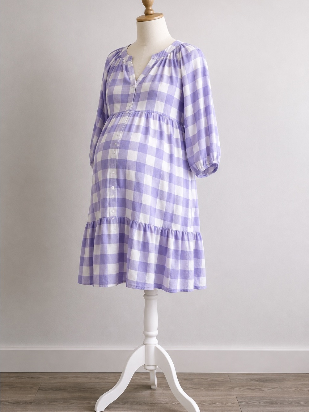 Maternity GAP Lavender Plaid dress. Tiered Size Small